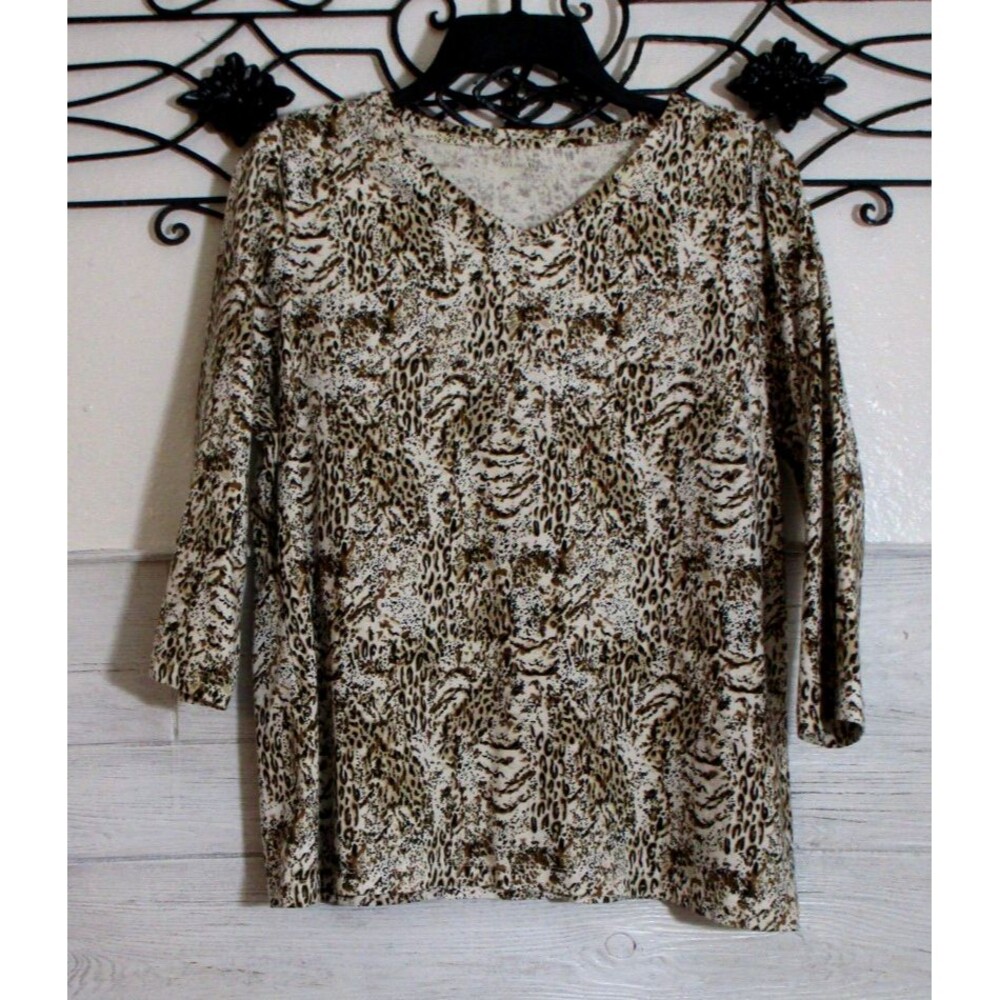 Studio Works Women's Knit Top Size PL 3/4 Sleeve Multicolored Animal Print